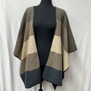 Eivissa tan & black plaid, reversible fleece cape/poncho/shawl, one size …